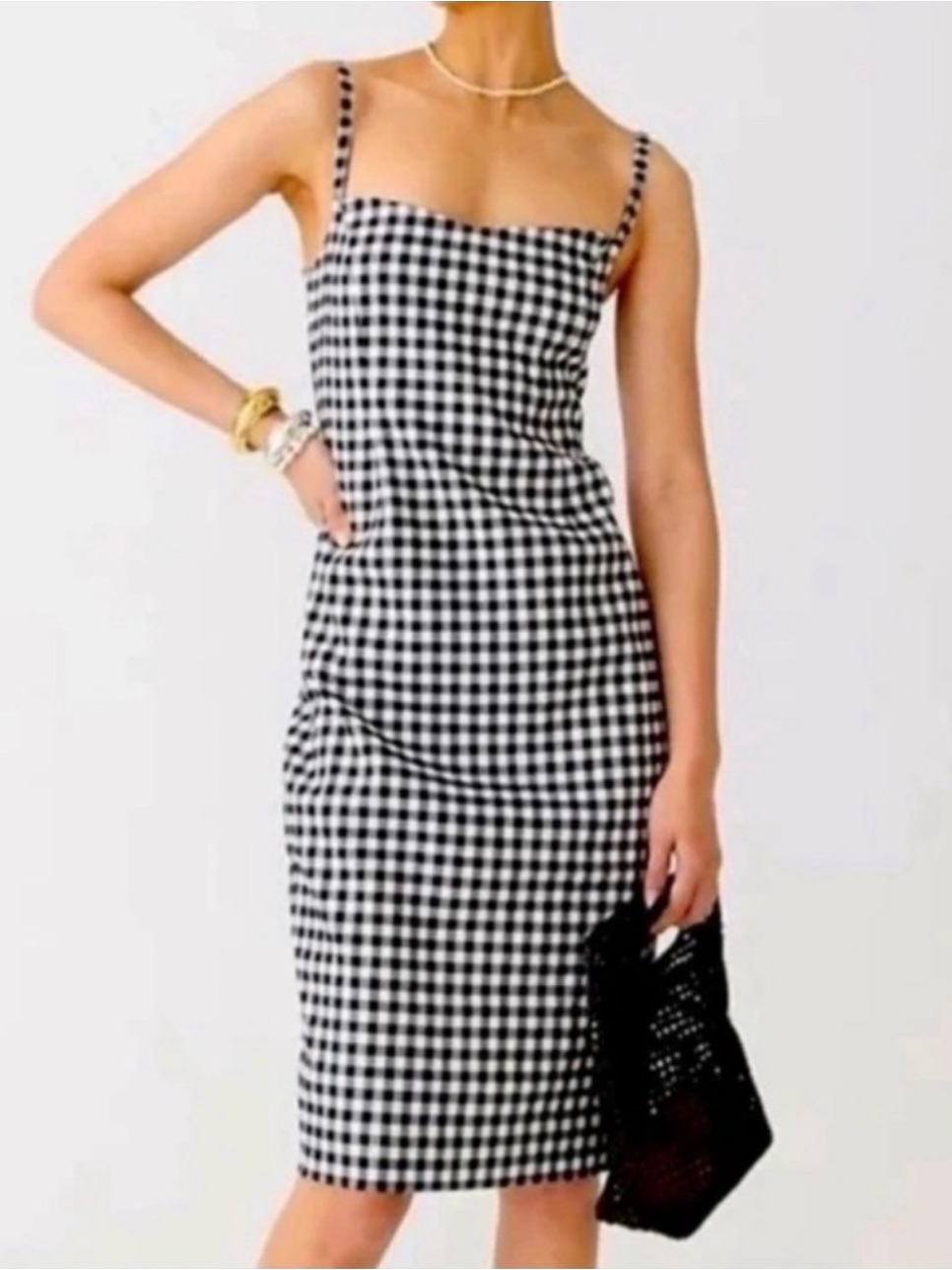 Nwt - J. Crew - Black & White Sheath Gingham Linen Blend Dress - Size 8